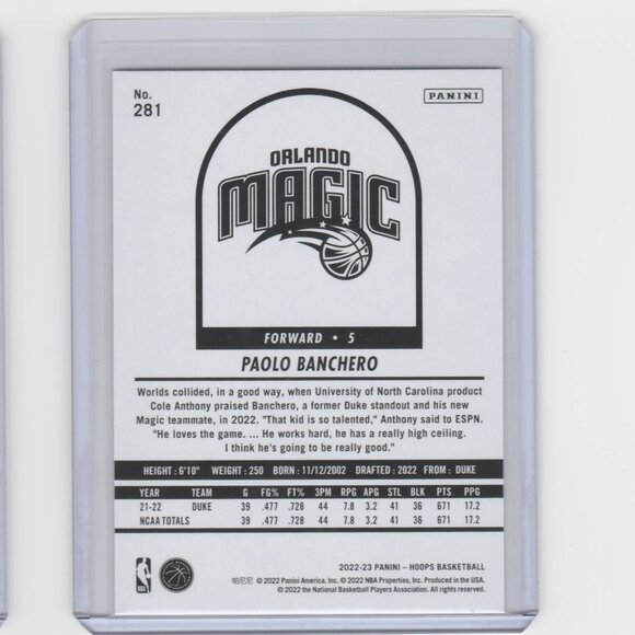 Paolo Banchero Rookie Card Lot Duke Orlando Magic All Star Forward Perfect Cards - Picture 6 of 6